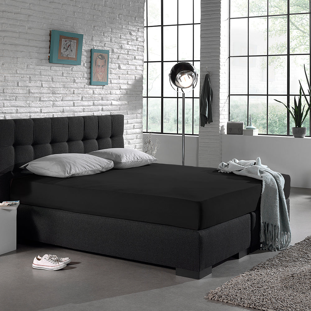 Hoeslaken Enkel Jersey - Stretch - Zwart