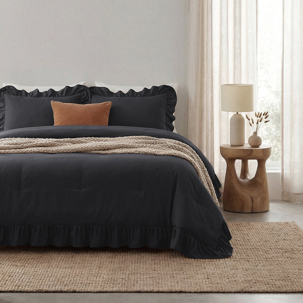 Dekbed Zonder Overtrek - Antraciet Ruffles Lazy
