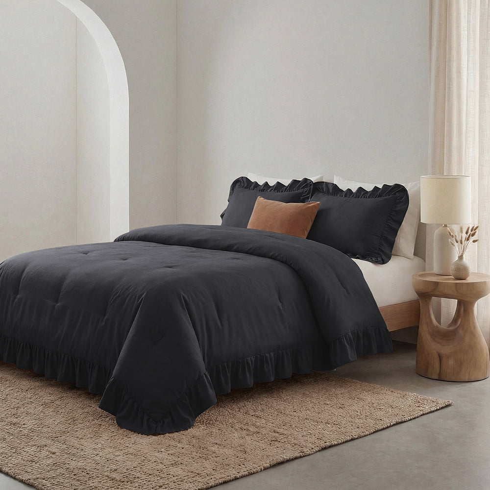 Dekbed Zonder Overtrek - Antraciet Ruffles Lazy