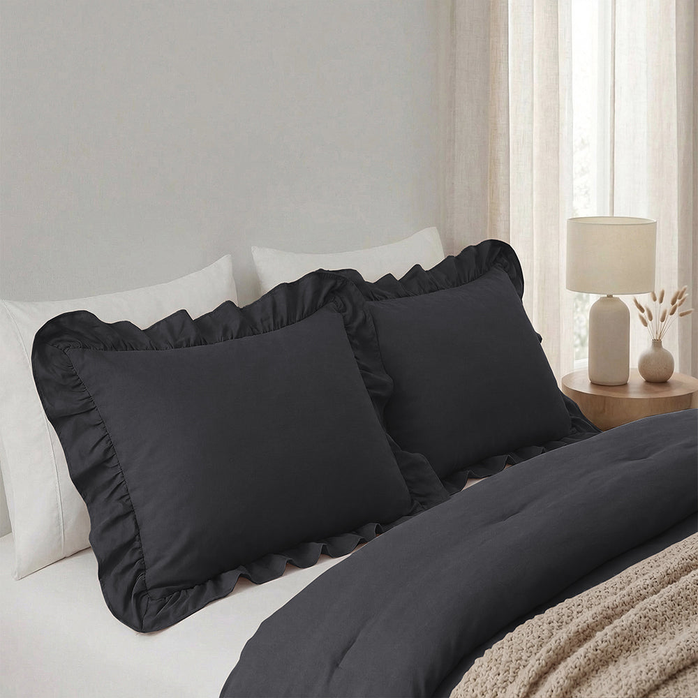 2-Pack: Kussenslopen - Antraciet Ruffles