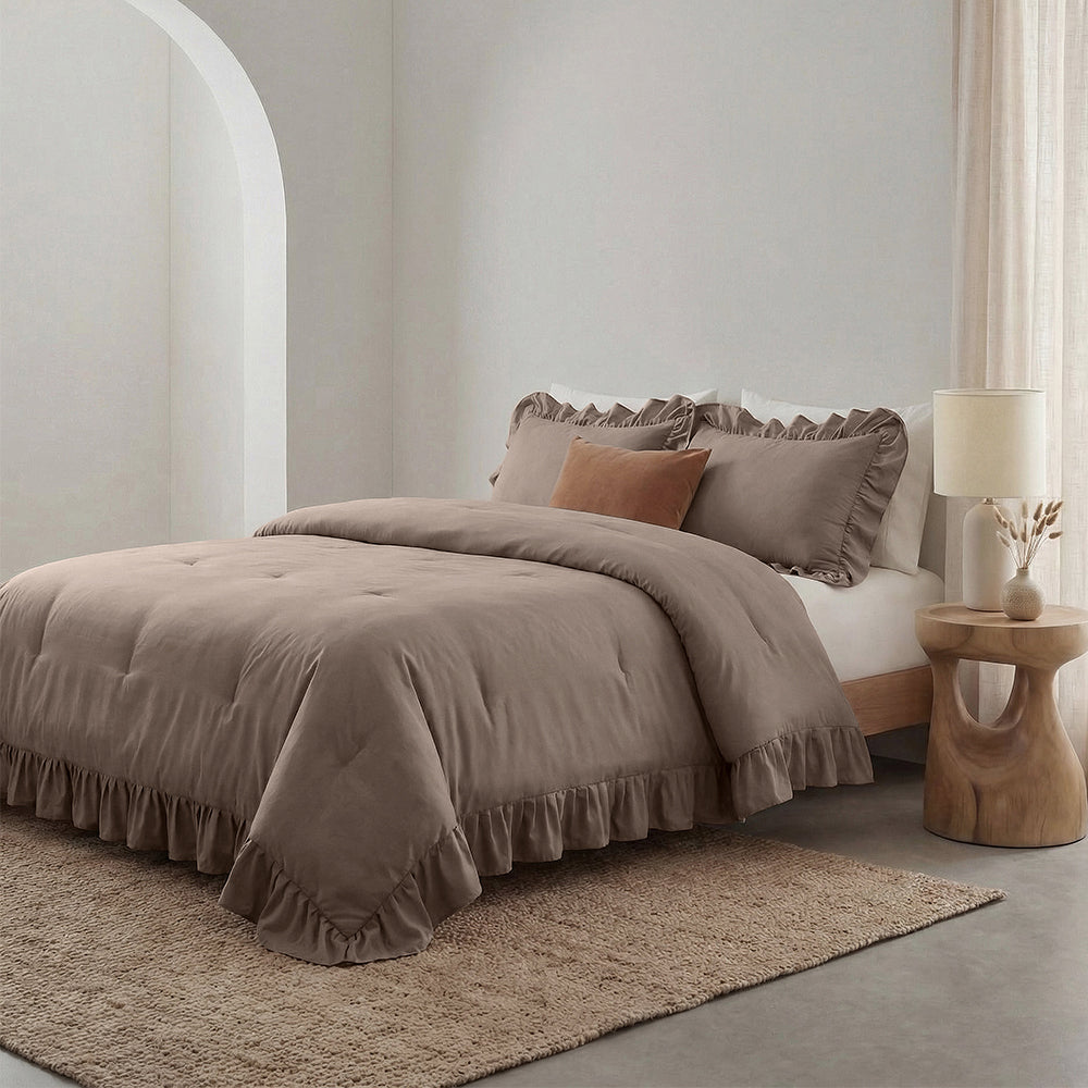 Dekbed Zonder Overtrek - Taupe Ruffles Lazy