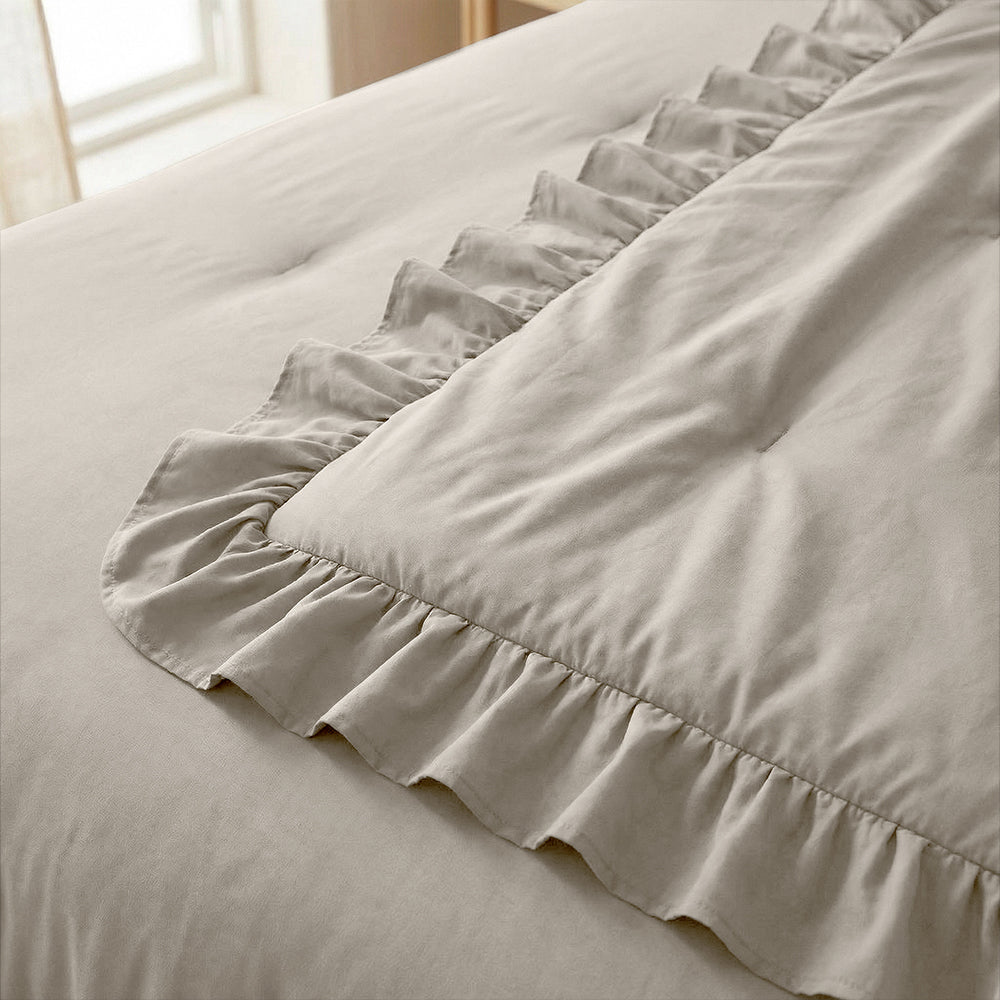 Dekbed Zonder Overtrek - Taupe/Grijs Ruffles Lazy