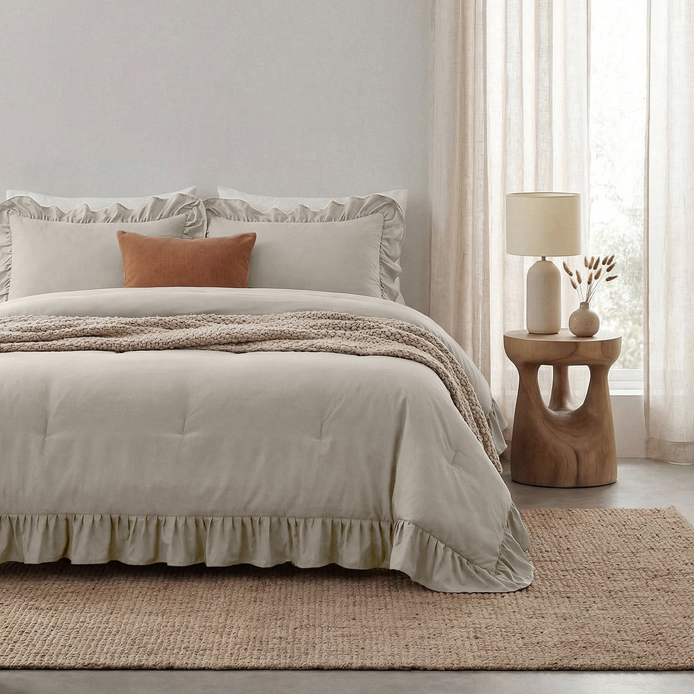 Dekbed Zonder Overtrek - Taupe/Grijs Ruffles Lazy