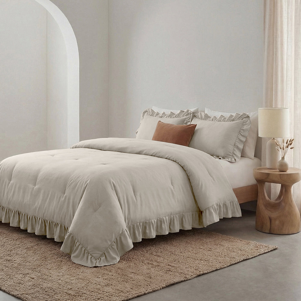 Dekbed Zonder Overtrek - Taupe/Grijs Ruffles Lazy
