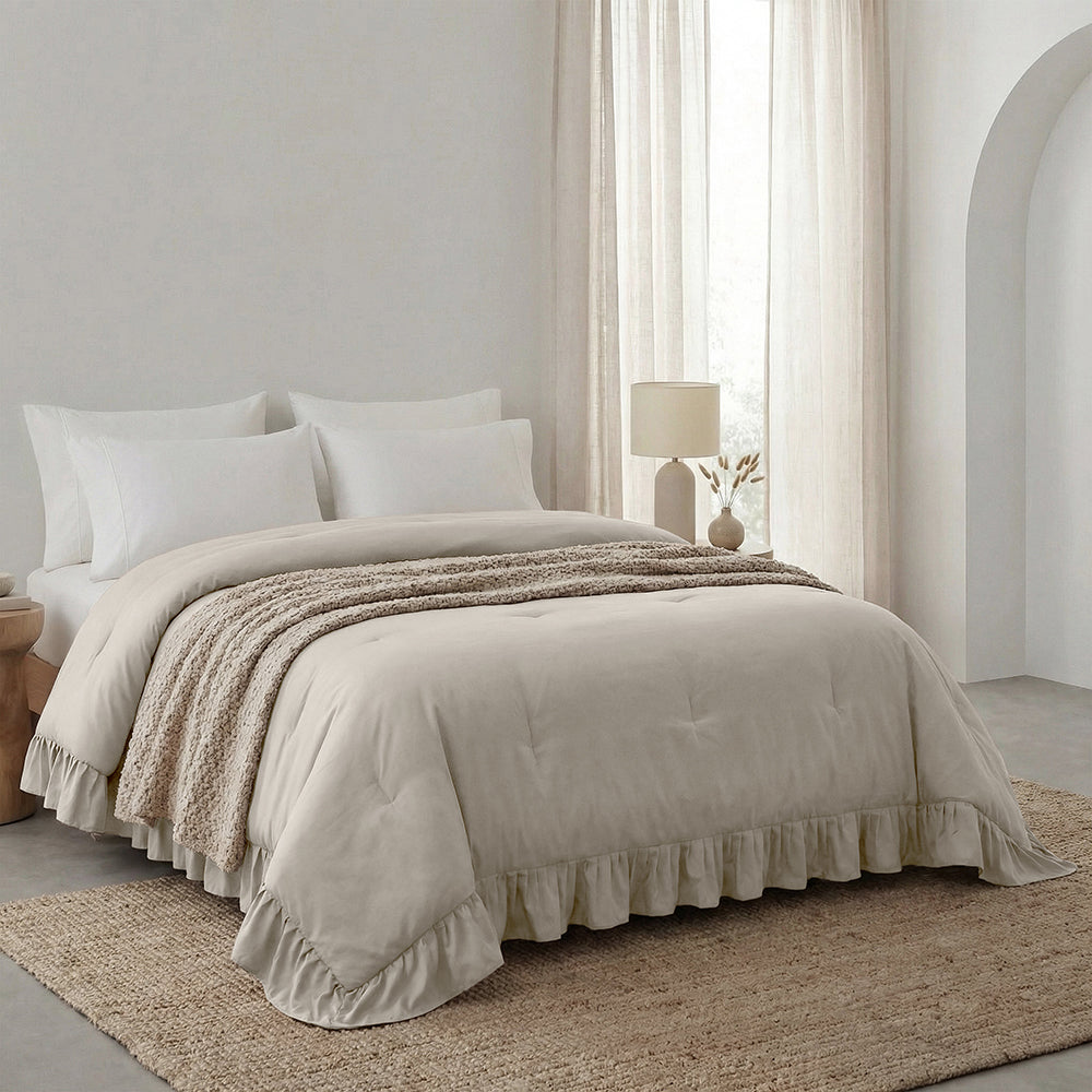 Dekbed Zonder Overtrek - Taupe/Grijs Ruffles Lazy