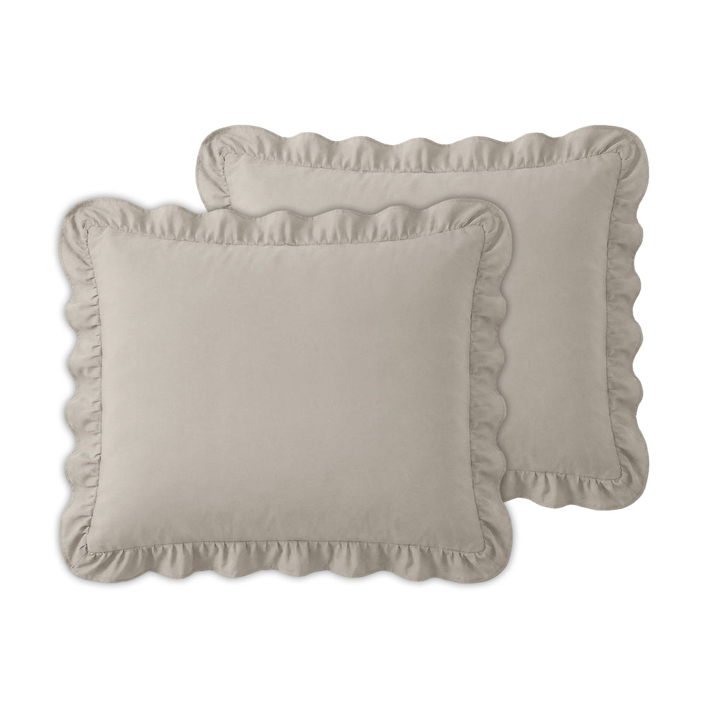 2-Pack: Kussenslopen - Taupe/Grijs Ruffles