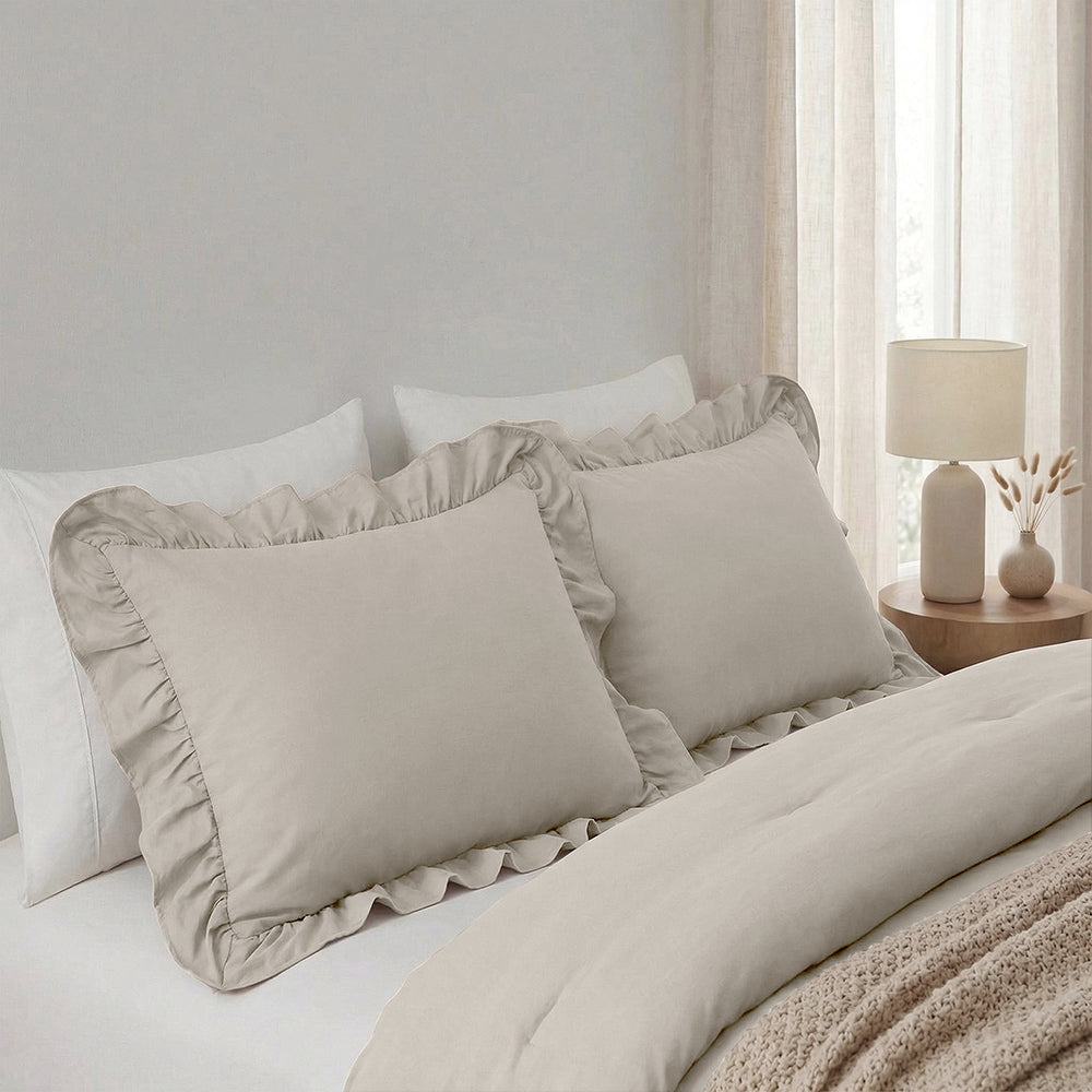 2-Pack: Kussenslopen - Taupe/Grijs Ruffles