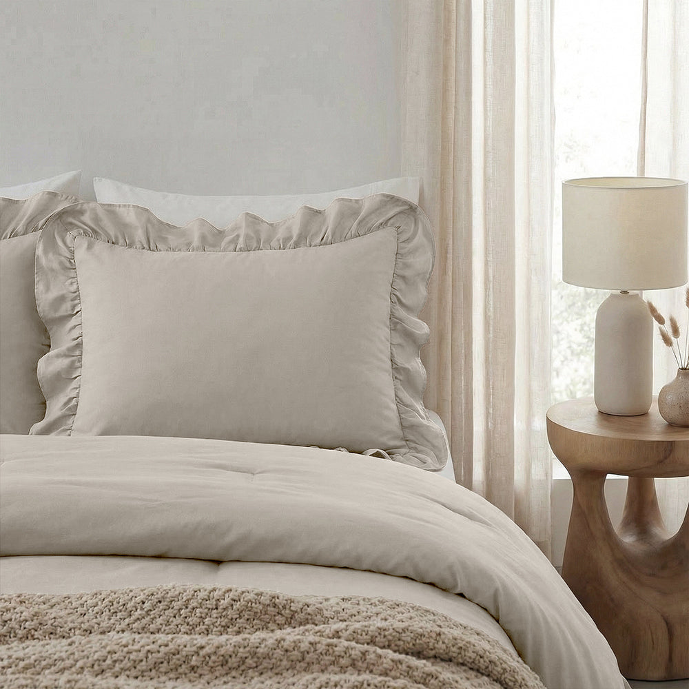 2-Pack: Kussenslopen - Taupe/Grijs Ruffles