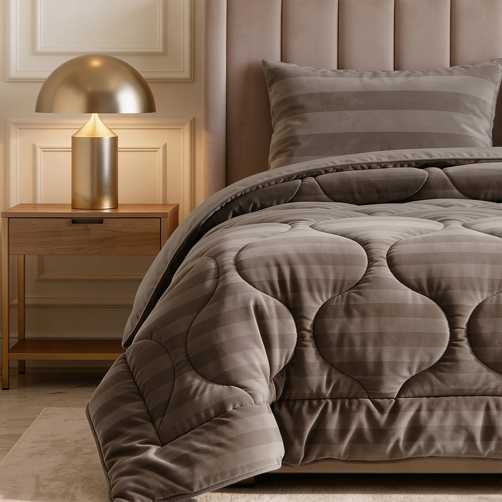 Dekbed Zonder Overtrek - Taupe Hotel Velvet Lazy