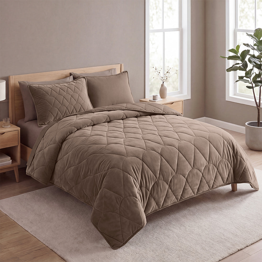 Dekbed Zonder Overtrek - Taupe/Bruin Velvet Lazy
