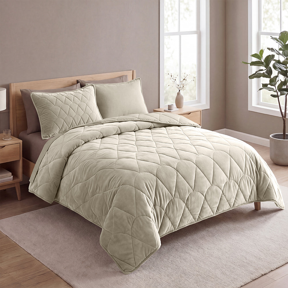 Dekbed Zonder Overtrek - Taupe/Grijs Velvet Lazy