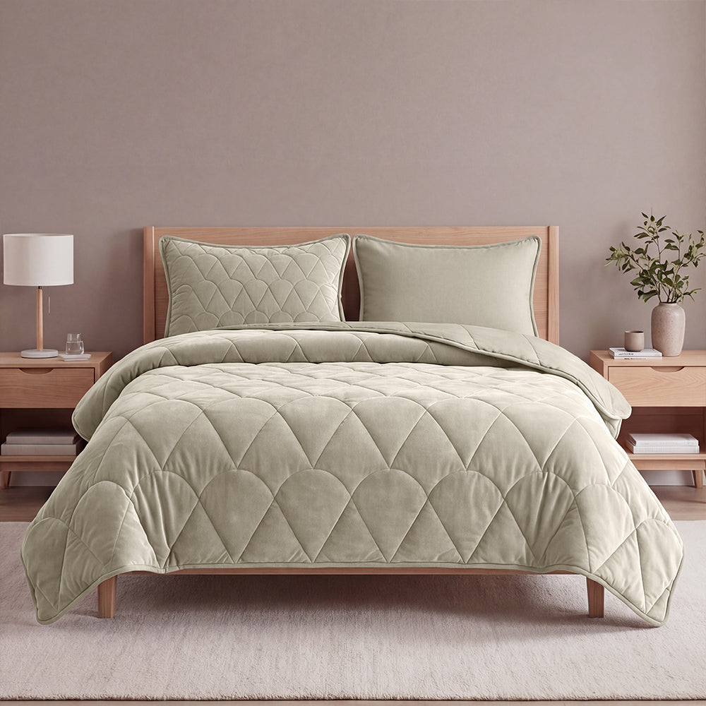 Dekbed Zonder Overtrek - Taupe/Grijs Velvet Lazy